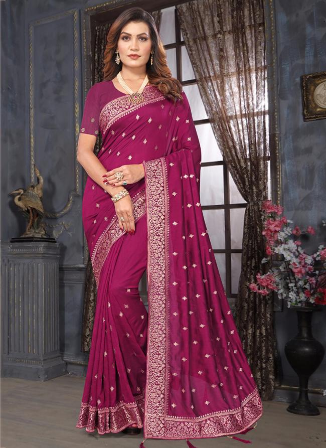 Vichitra Rani Pink Wedding Wear Embroidery Work Saree